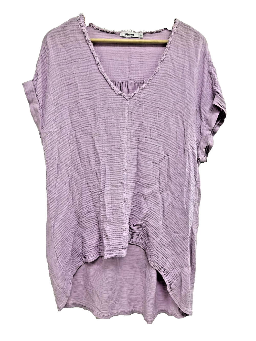 Redhaute Women Top Short Sleeve Tunic Gauze Cotton Blend Pink Size Large A001927